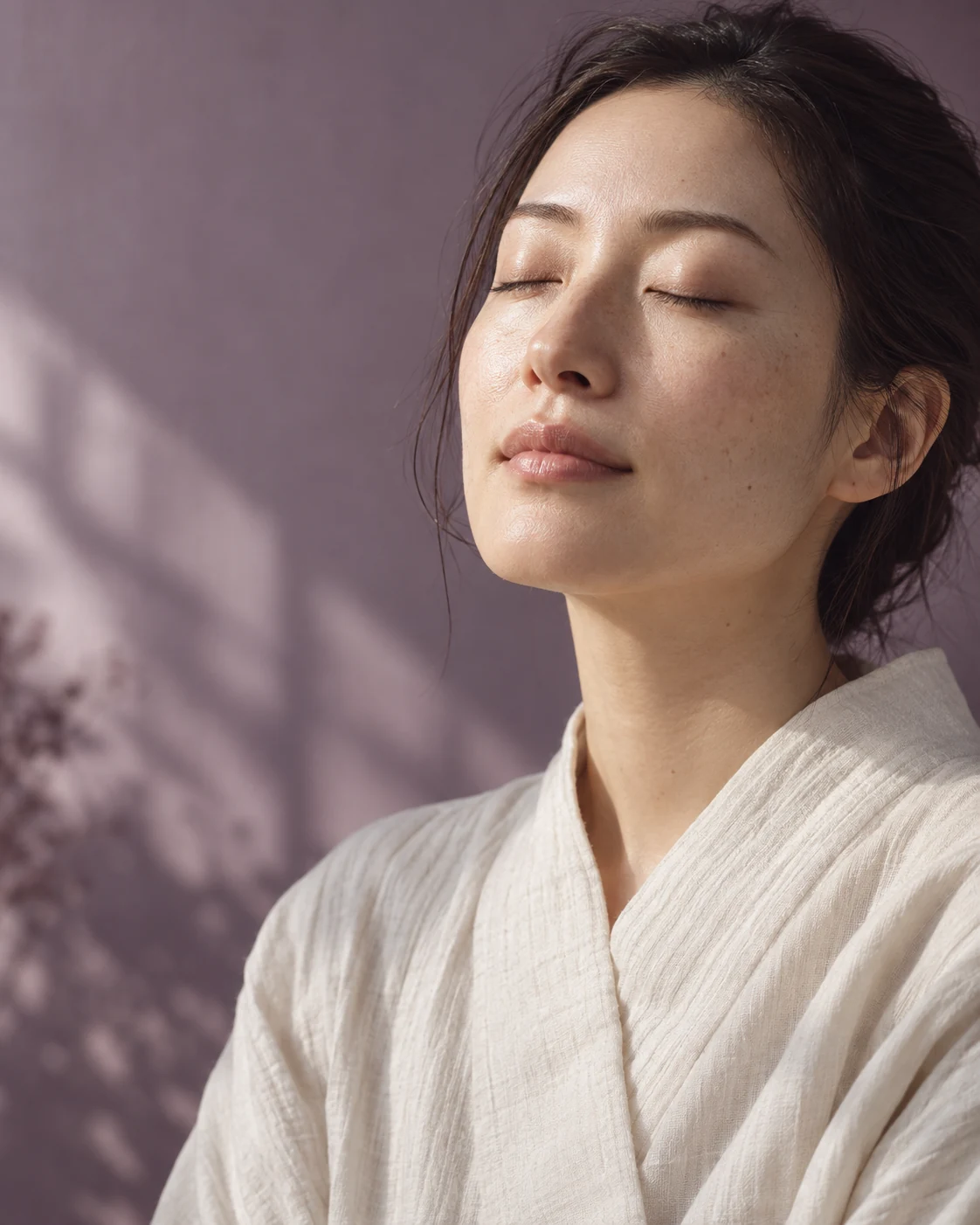 目を閉じ、自分の時間を過ごす人