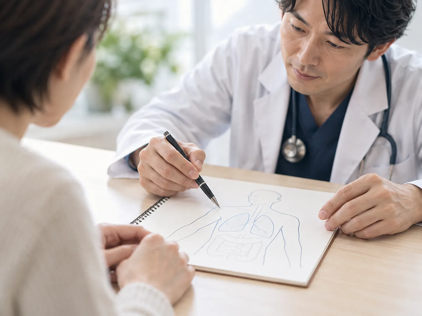 資料を示しながら説明する手元