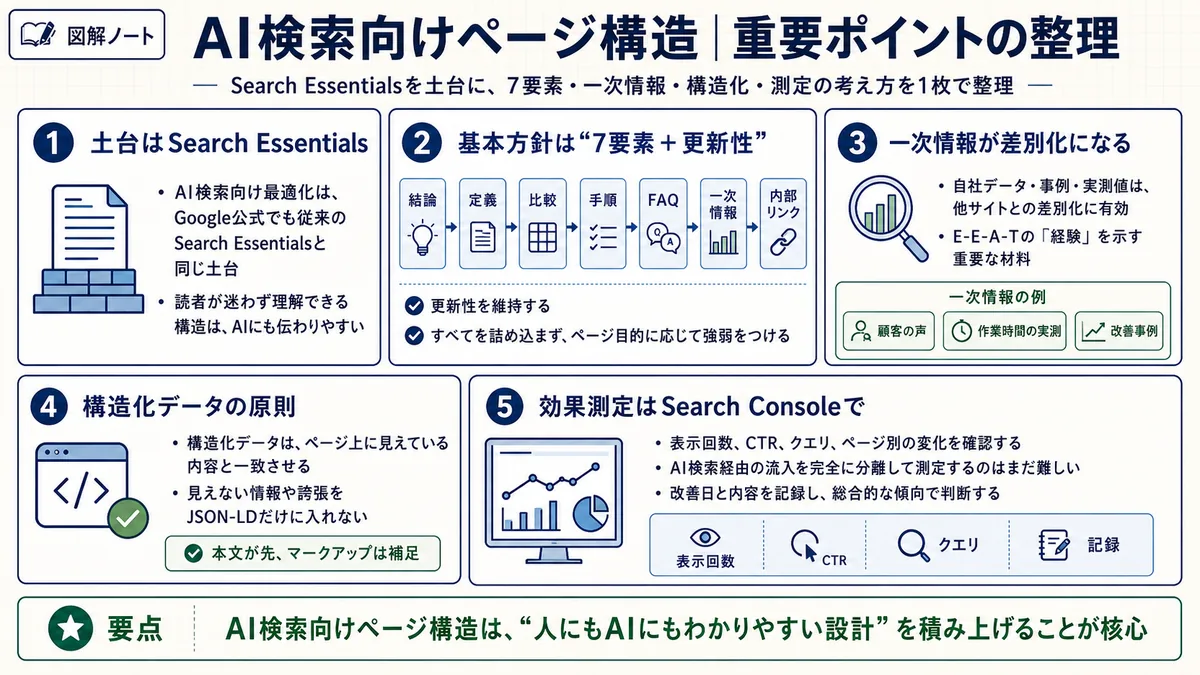 AI検索向けページ構造の重要ポイントを整理した図解