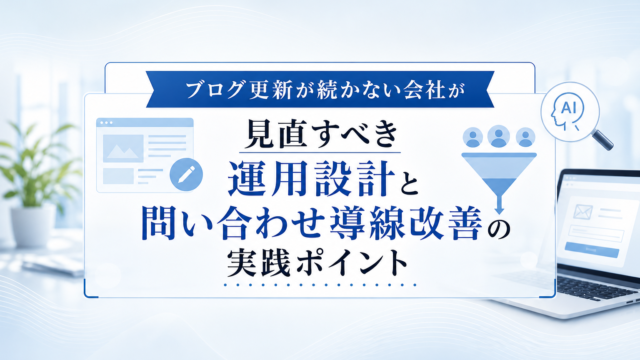 ブログ運用と問い合わせ導線改善を考える中小企業経営者のイメージイラスト