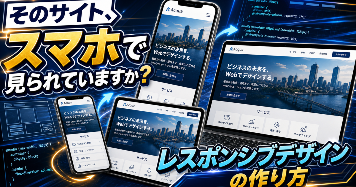 【初心者でも分かる】レスポンシブデザインの作り方｜スマホ対応サイトの実装手順を全解説のアイキャッチ