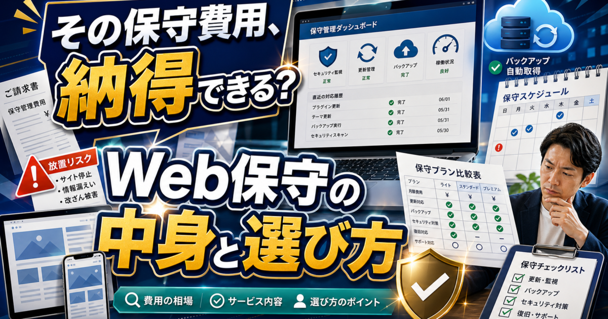 【放置は命取り】Webサイトの保守費用の相場と内訳｜月額いくらが適正か徹底解説のアイキャッチ