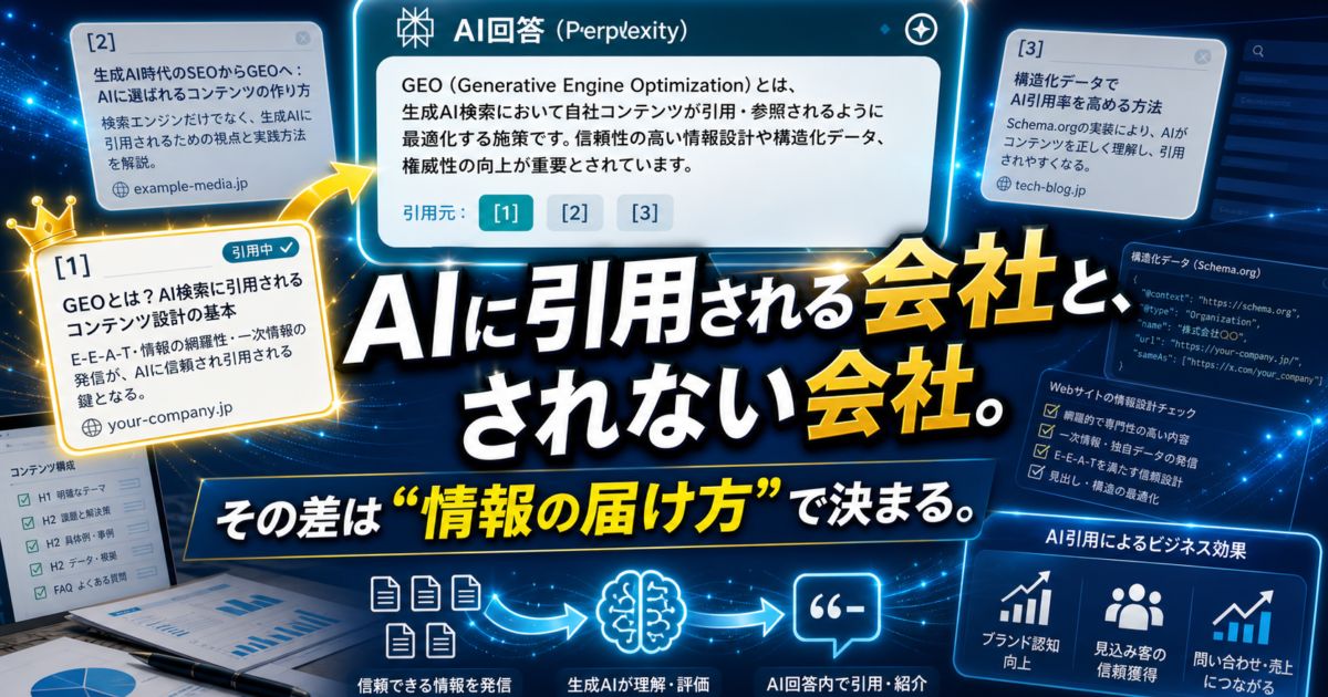 【2026年最新】GEO対策とは？Perplexityに自社を引用させる具体的な5つの施策のアイキャッチ