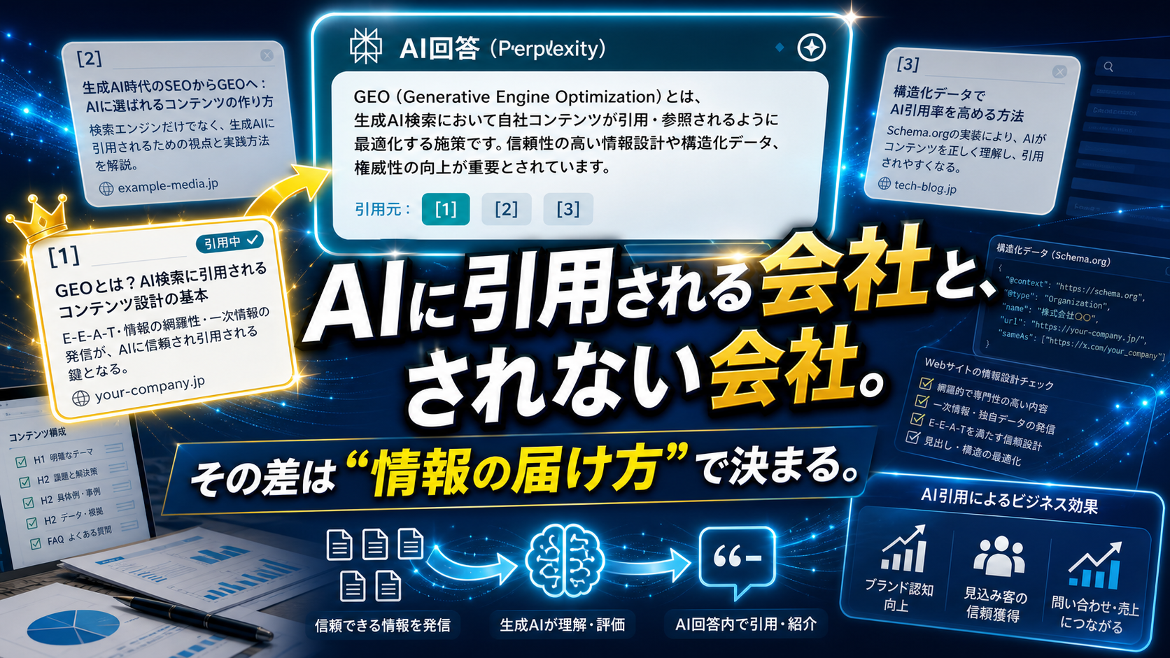 【2026年最新】GEO対策とは?Perplexityに自社を引用させる具体的な5つの施策のアイキャッチ