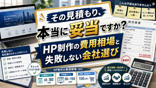 ホームページ制作の費用相場を徹底解説｜失敗しない制作会社の選び方5つのポイントのアイキャッチ