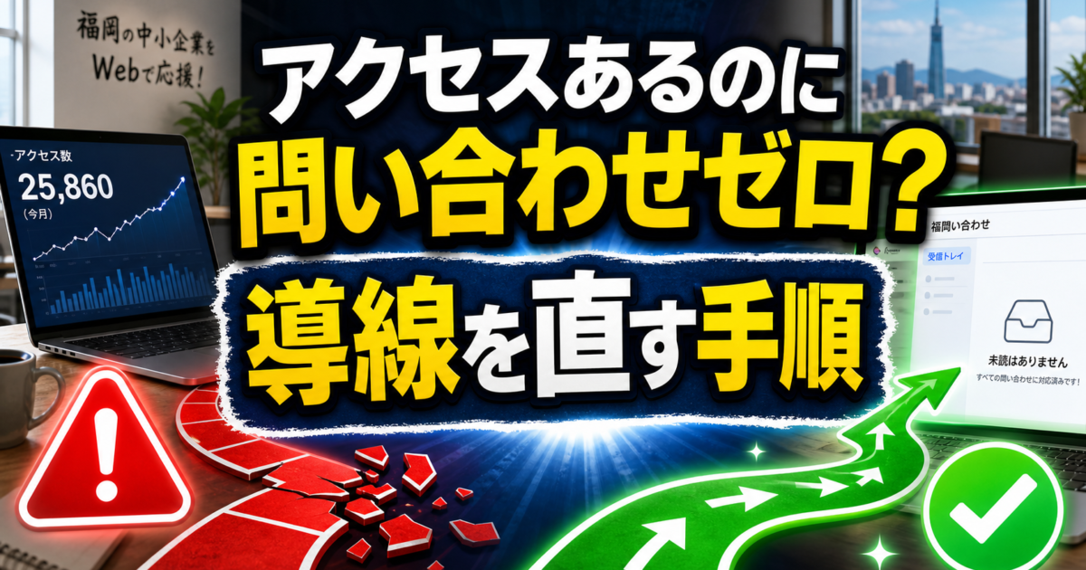 アクセスはあるのに問い合わせが来ないホームページの導線改善手順を示すアイキャッチ画像
