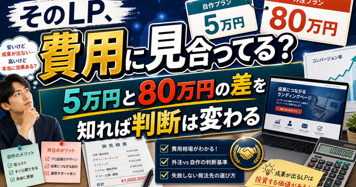 LP制作の費用相場はいくら？外注vs自作の判断基準と失敗しない発注先の選び方のアイキャッチ