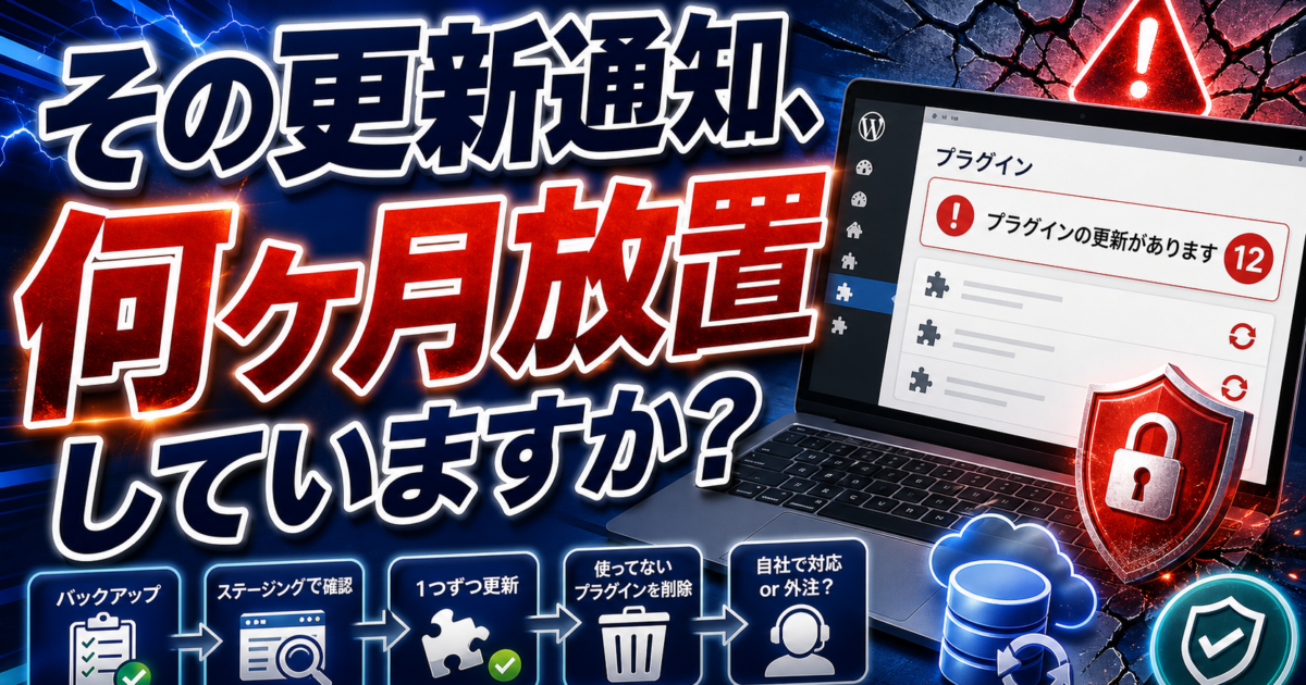 【保存版】WordPressのプラグイン更新を放置するとどうなる？安全な管理方法を全解説のアイキャッチ