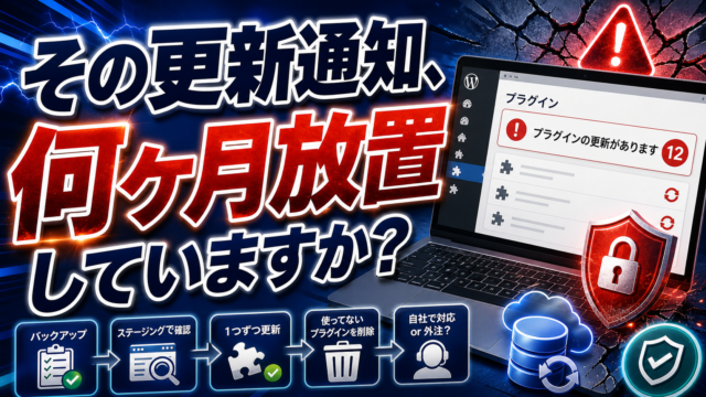 【保存版】WordPressのプラグイン更新を放置するとどうなる？安全な管理方法を全解説のアイキャッチ