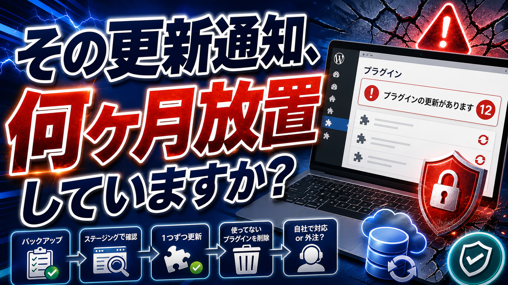 【保存版】WordPressのプラグイン更新を放置するとどうなる？安全な管理方法を全解説のアイキャッチ
