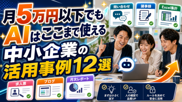 【2026年版】中小企業のAI活用事例12選｜月5万円以下で始められる業務効率化の実践法のアイキャッチ