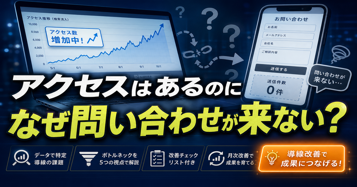 アクセスはあるのに相談につながらない？ホームページ問い合わせ導線の改善ポイント徹底解説のアイキャッチ画像