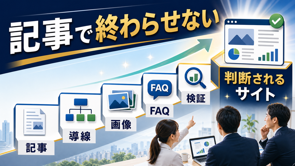記事だけで終わらせず導線とFAQと画像と検証で判断されるサイトへ育てる図解