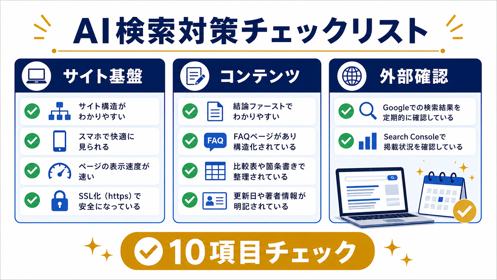 第5章「福岡の中小企業が今日から確認できるAI検索対策チェックリスト」の要点を整理した図解