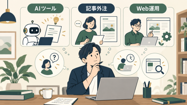 AIツール・記事外注・Web運用の作業範囲を比べる表紙図
