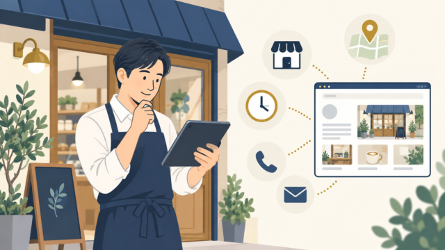 地域事業者のプロフィールとWebサイトで事業情報を点検する図