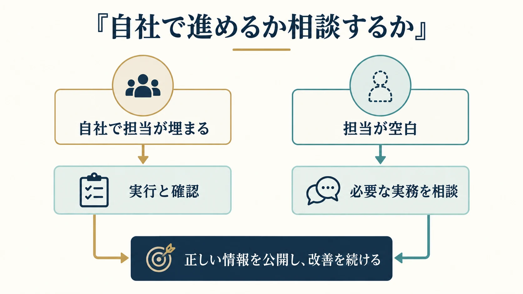 社内担当が埋まる場合は実行し、空白なら必要な実務を相談する判断