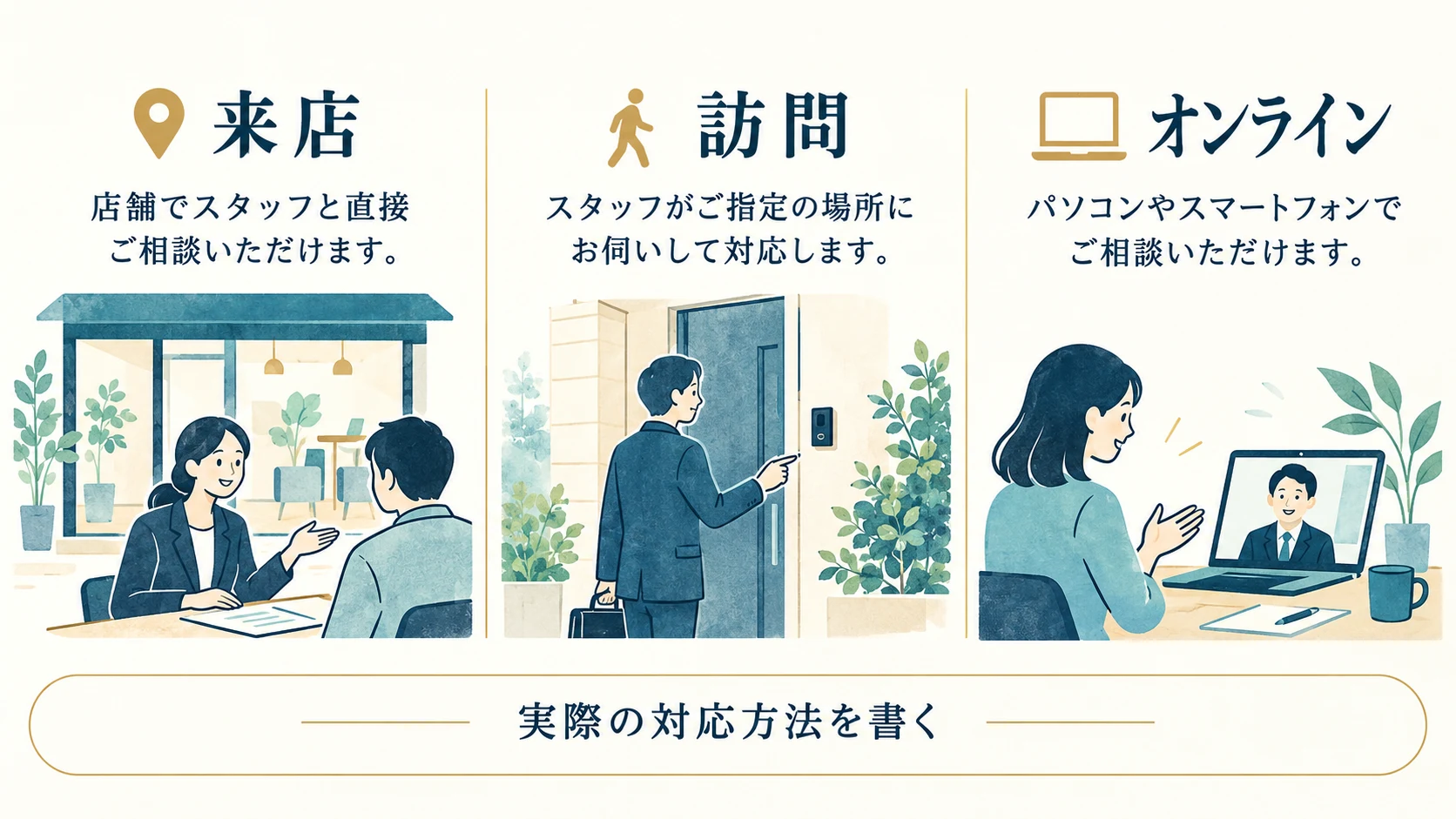 福岡の地域情報は、実際の対応方法まで書くの確認項目と関係を示す図