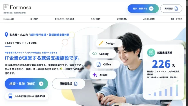 株式会社Formosa様の就労支援サイトのトップページ（2026年9月12日時点）