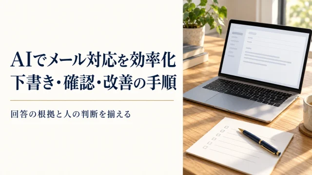 AIでメール対応を効率化。下書き・確認・改善の手順。回答の根拠と人の判断を揃える。