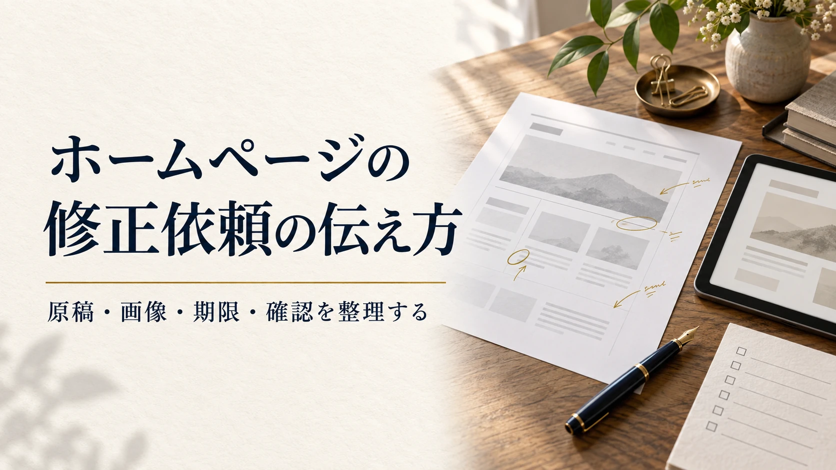 ホームページの修正依頼の伝え方。原稿・画像・期限・確認を整理する。