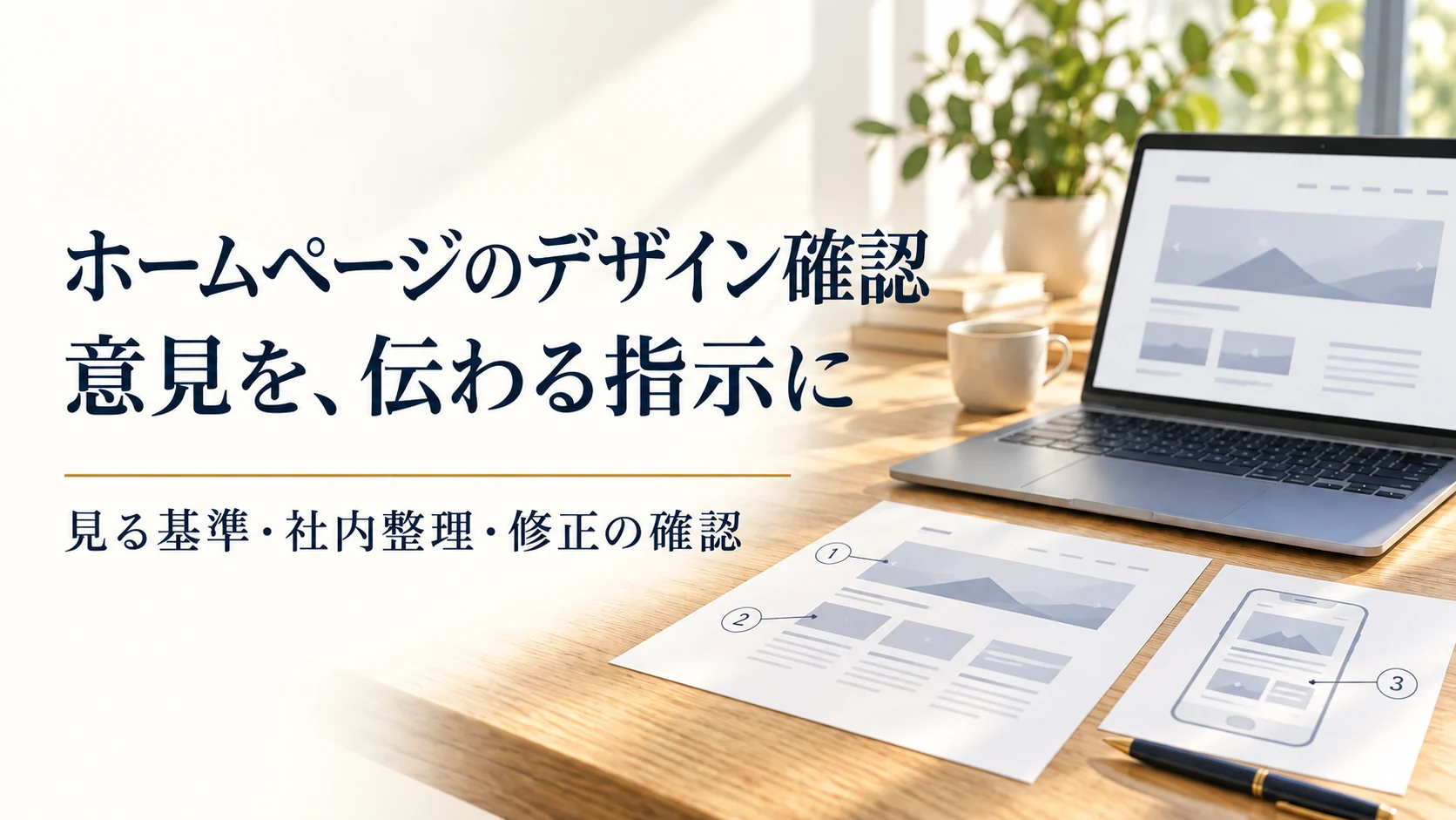 ホームページのデザイン確認。意見を、伝わる指示に。見る基準・社内整理・修正の確認。