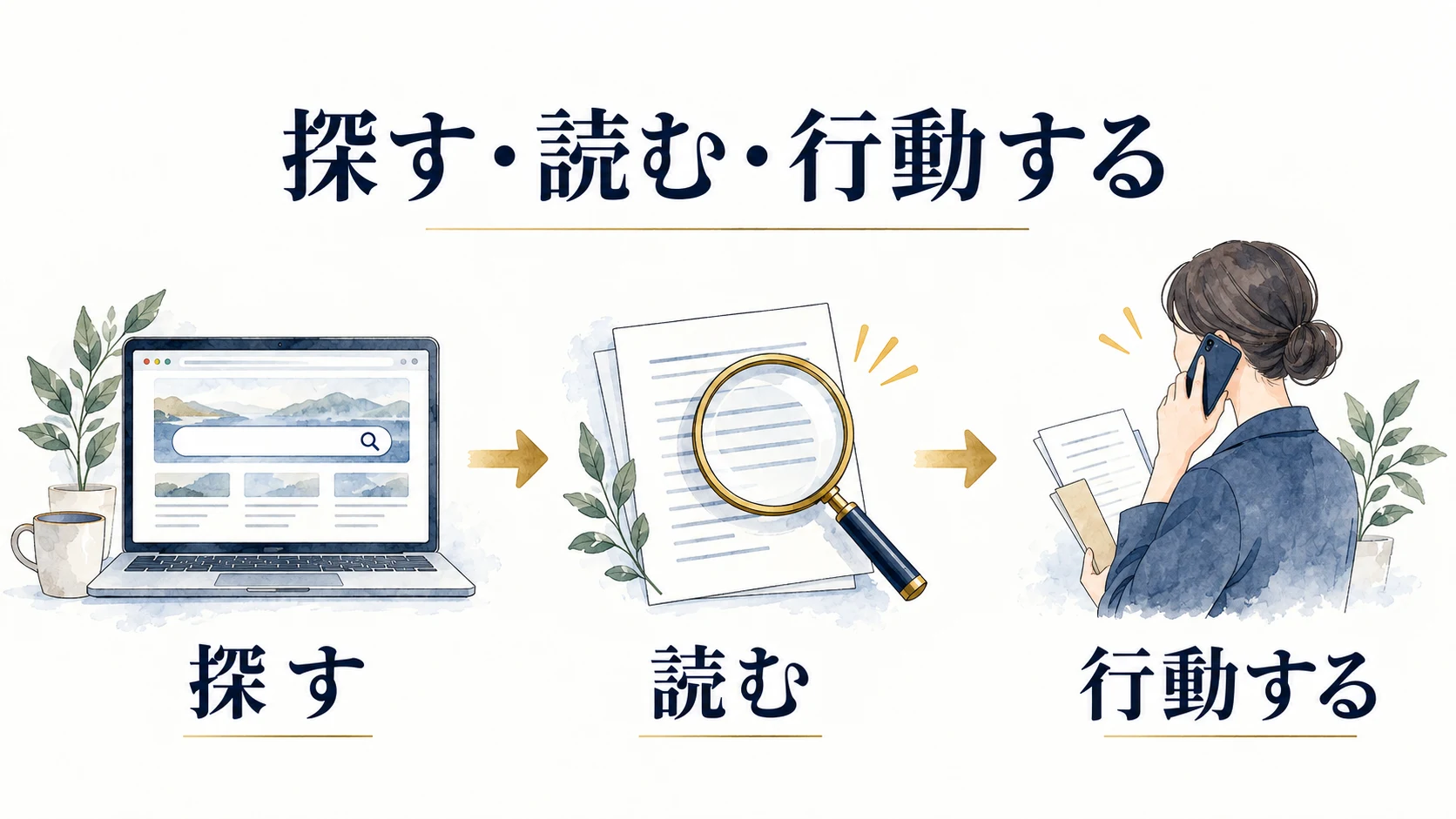 入口から回答を探し、条件を読んで、必要な行動へ進めるか確認する図。