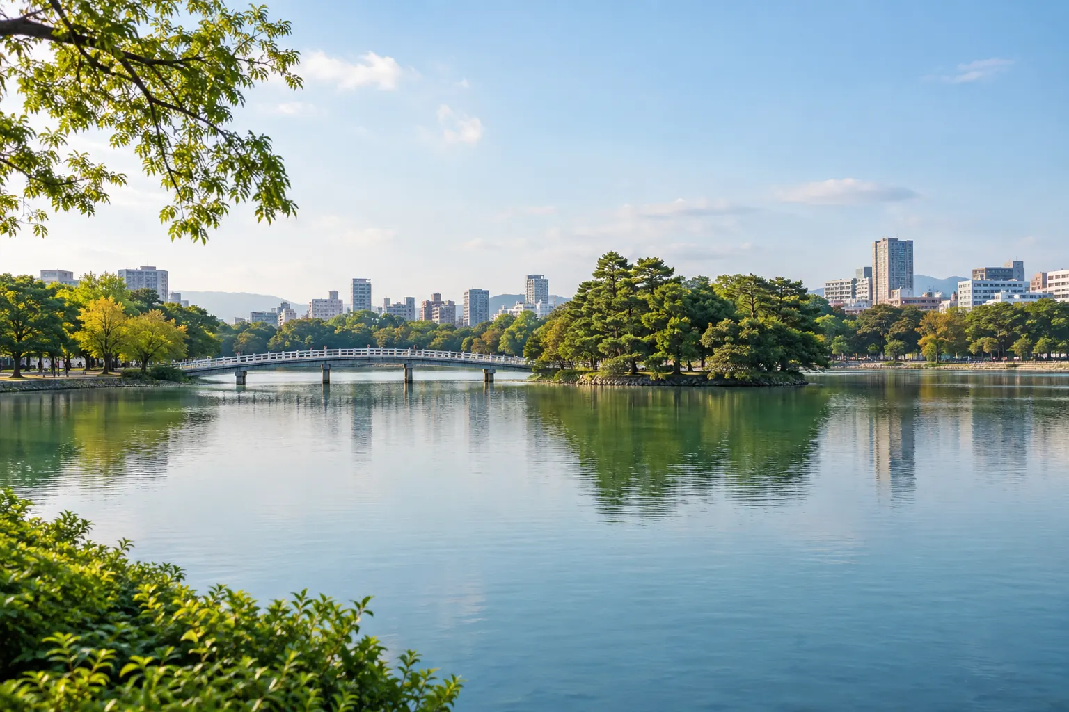 福岡市中央区・大濠公園の水辺をイメージした生成画像