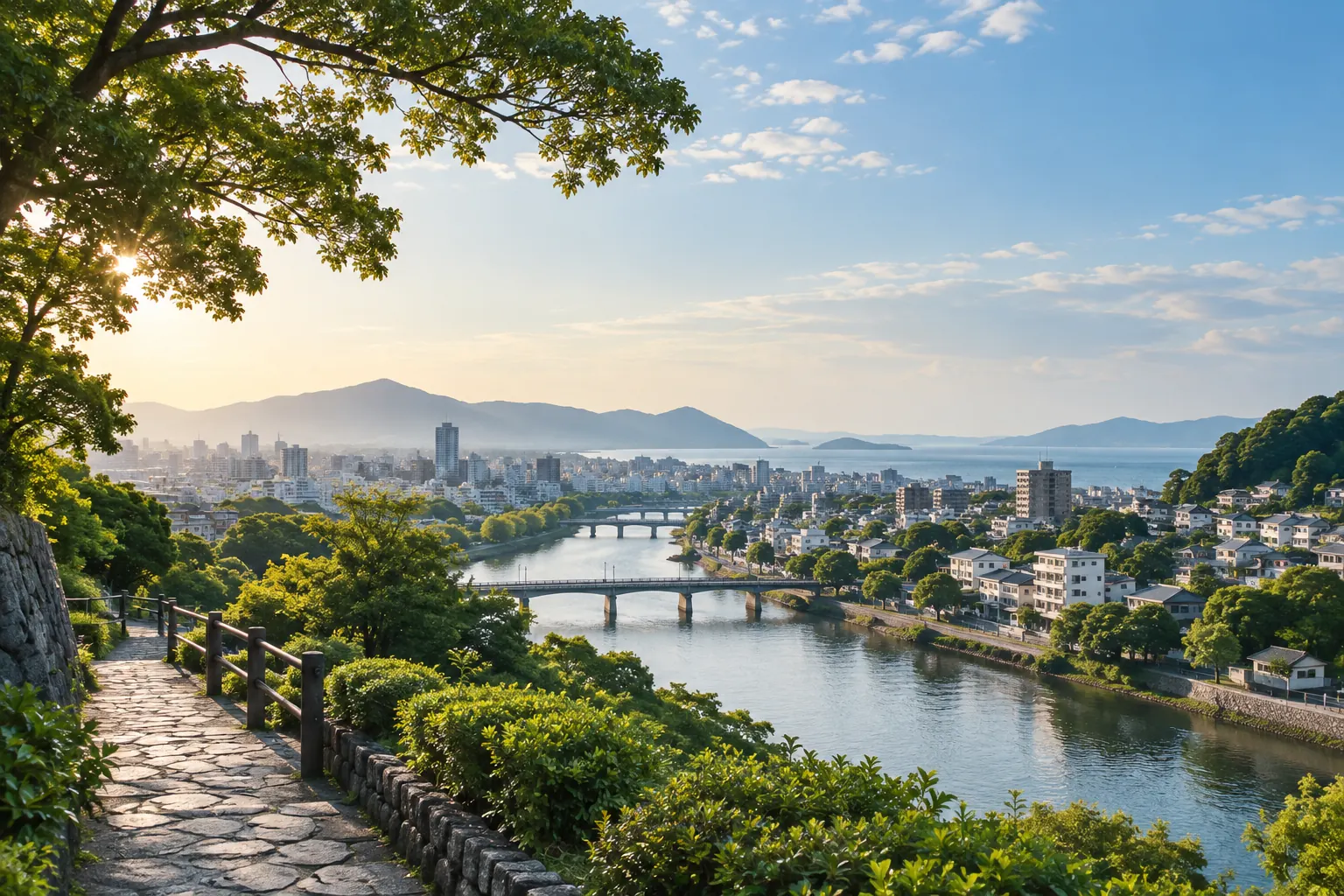 福岡県の街・川・海・山をイメージした生成画像