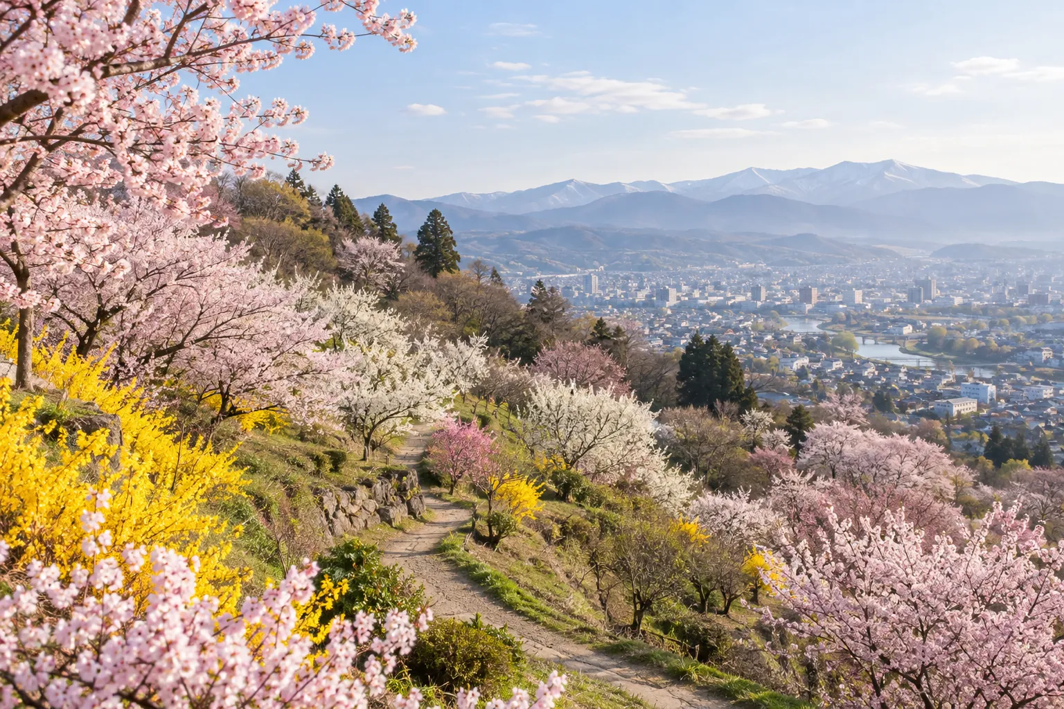 福島市の花見山の春をイメージした生成画像