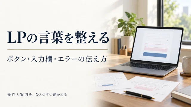 LPの言葉を整える。ボタン・入力欄・エラーの伝え方。操作と案内を、ひとつずつ確かめる。