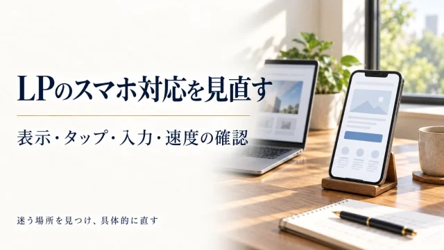 LPのスマホ対応を見直す。表示・タップ・入力・速度の確認。迷う場所を見つけ、具体的に直す。