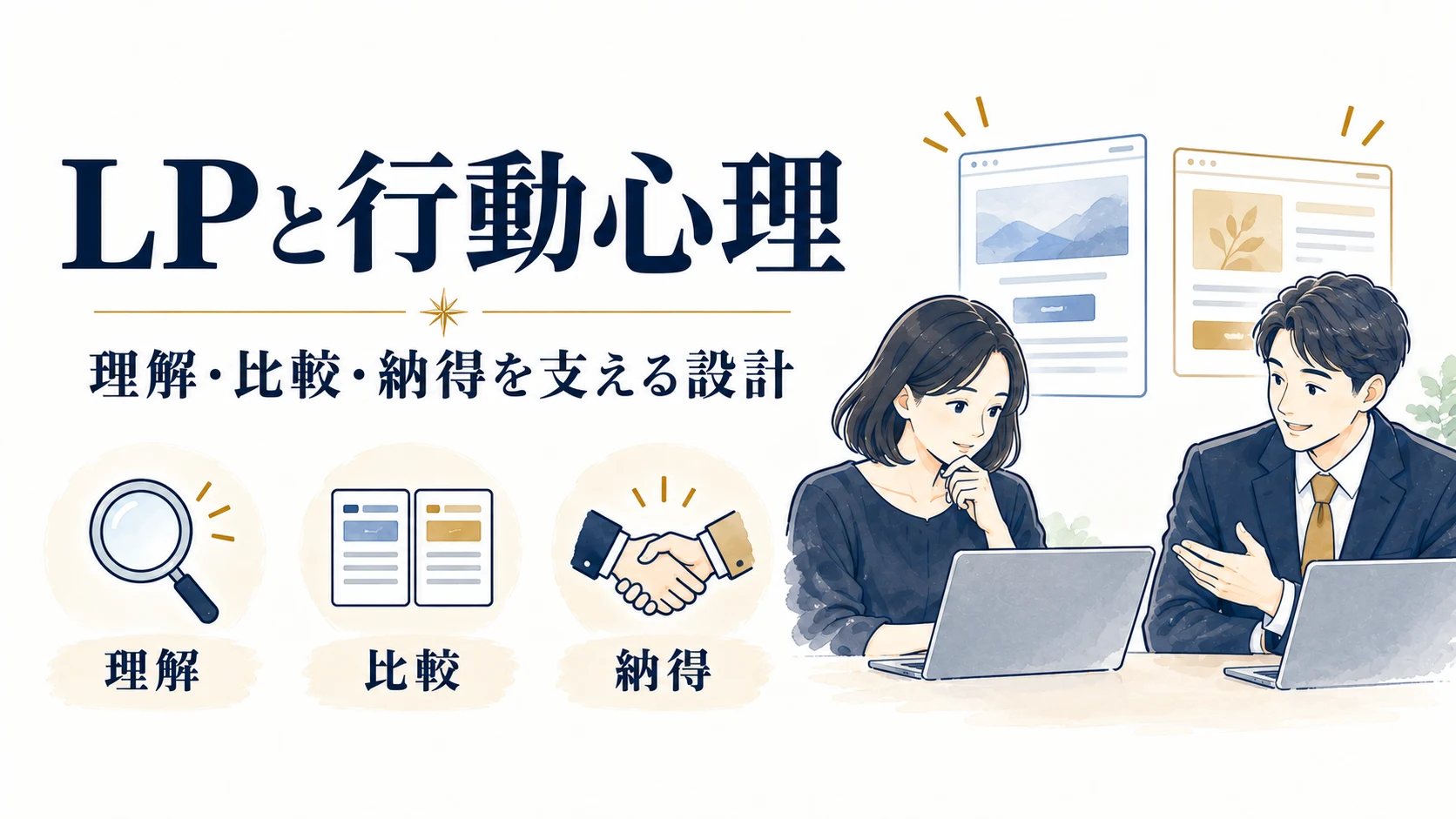 LPの行動心理を、理解・比較・納得と検証に結びつける実践ガイド。
