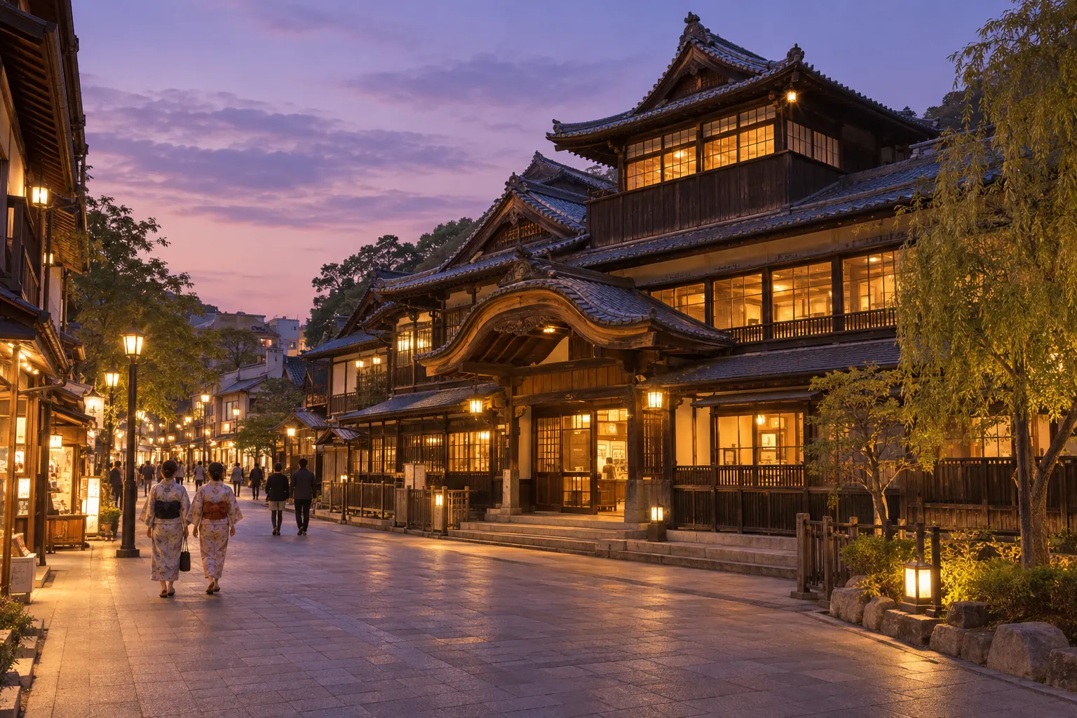 松山市の道後温泉街をイメージした生成画像