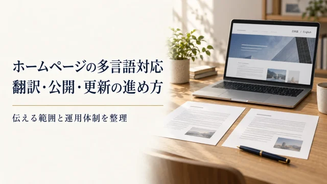 ホームページの多言語対応。翻訳・公開・更新の進め方。伝える範囲と運用体制を整理。