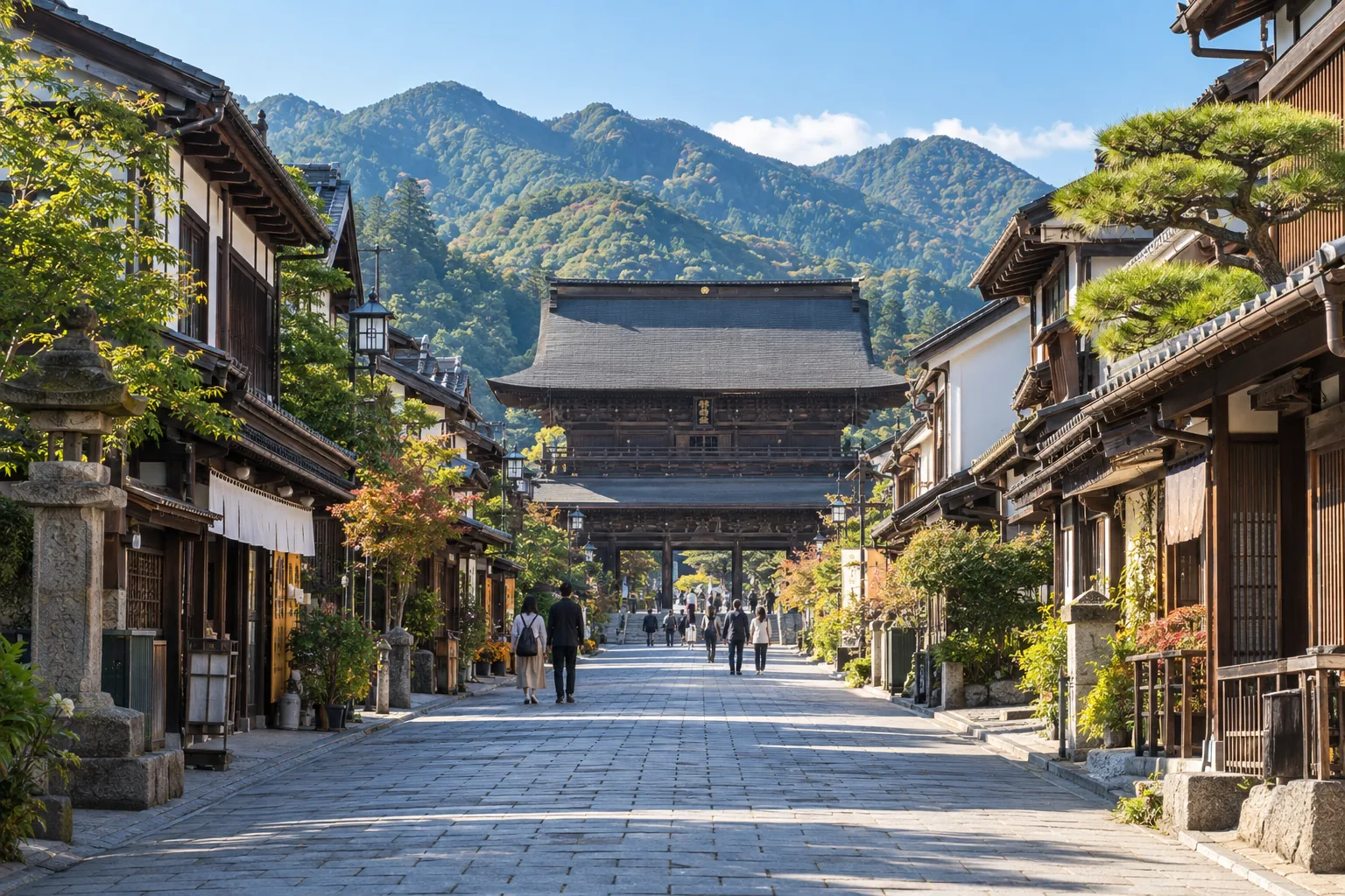 善光寺門前の街並みと山並みをイメージした生成画像