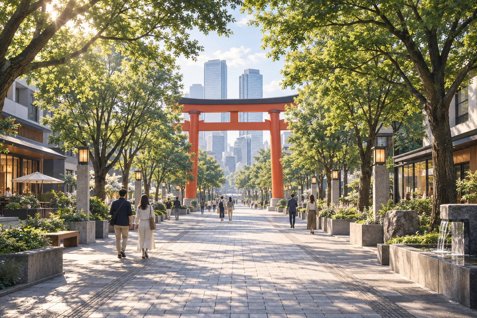 名古屋市中村区の中村公園と駅西への道に着想を得た架空の並木道の生成画像