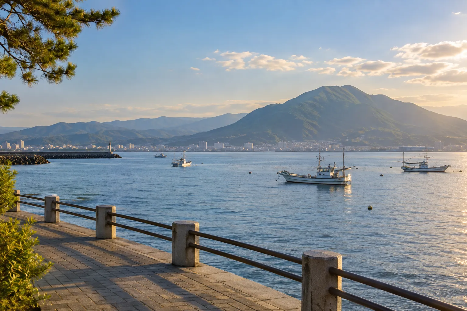 大分市の高崎山と別府湾をイメージした生成画像