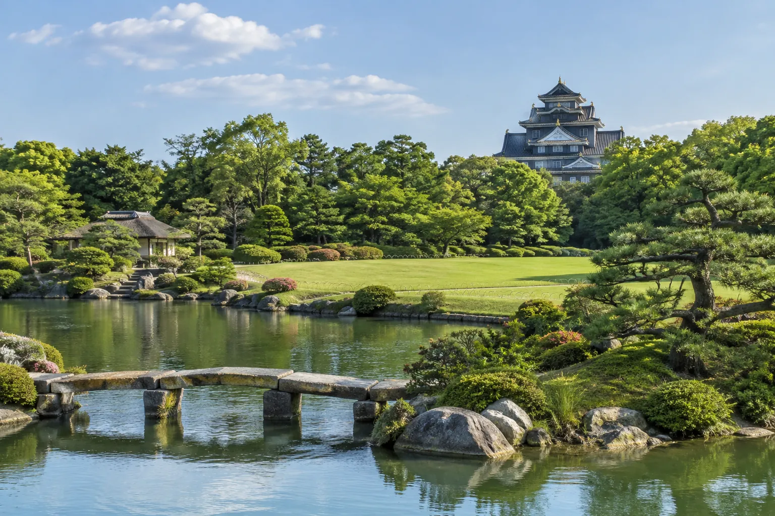 岡山市の岡山後楽園と岡山城をイメージした生成画像