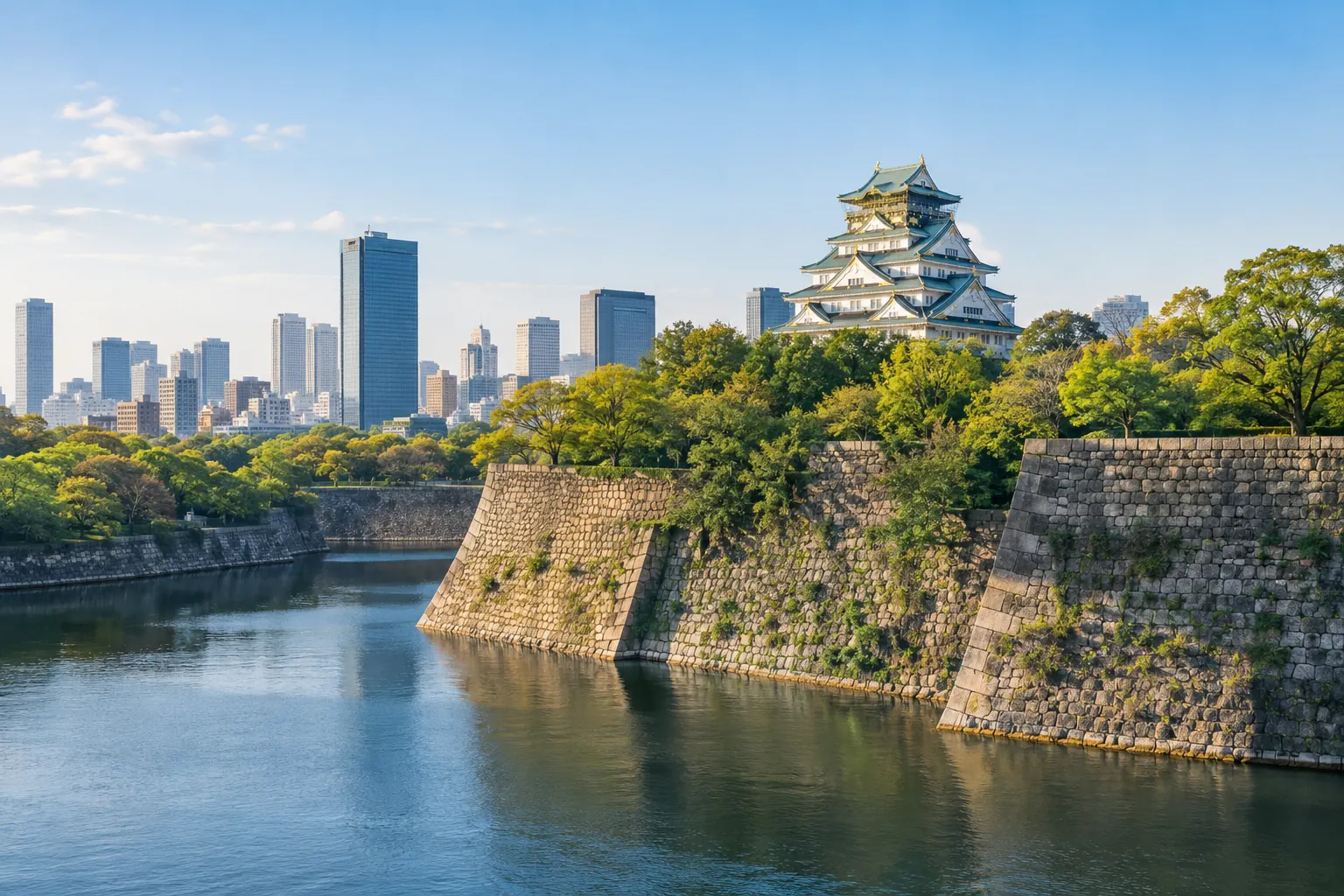 大阪市中央区・大阪城公園と市街地をイメージした生成画像