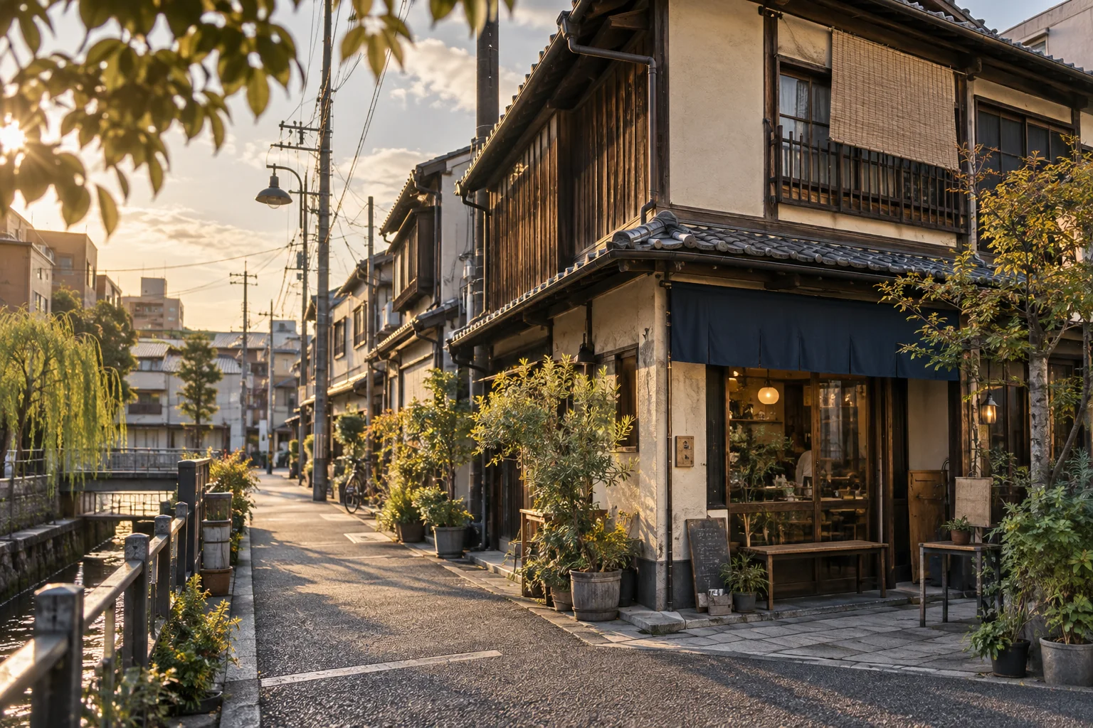 大阪市城東区の蒲生四丁目の再生古民家のある町角をイメージした生成画像