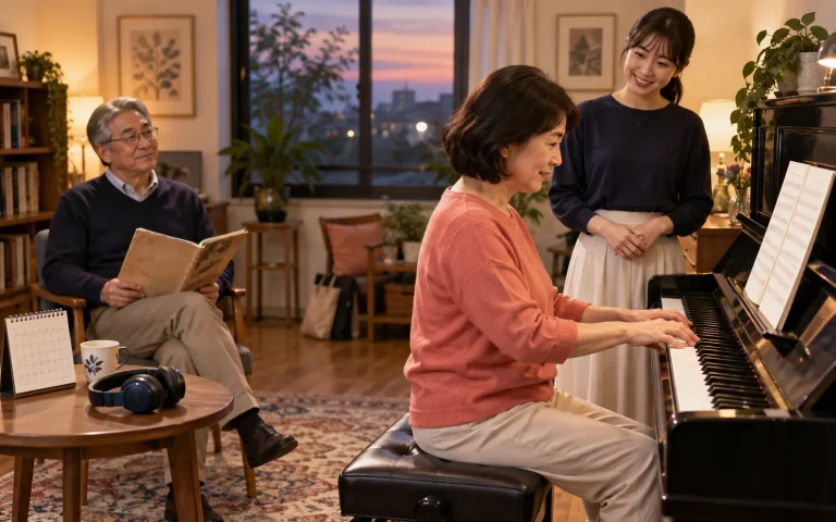 大人の初心者が先生とピアノのレッスンを相談する生成イメージ