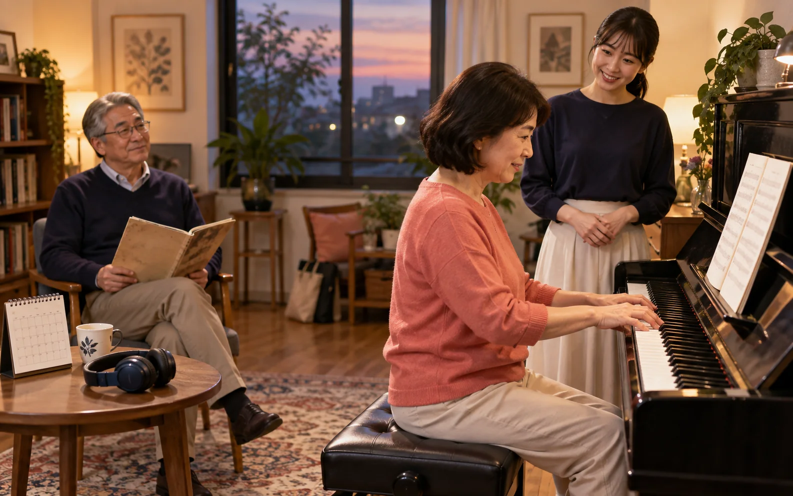 大人の初心者が先生とピアノのレッスンを相談する生成イメージ
