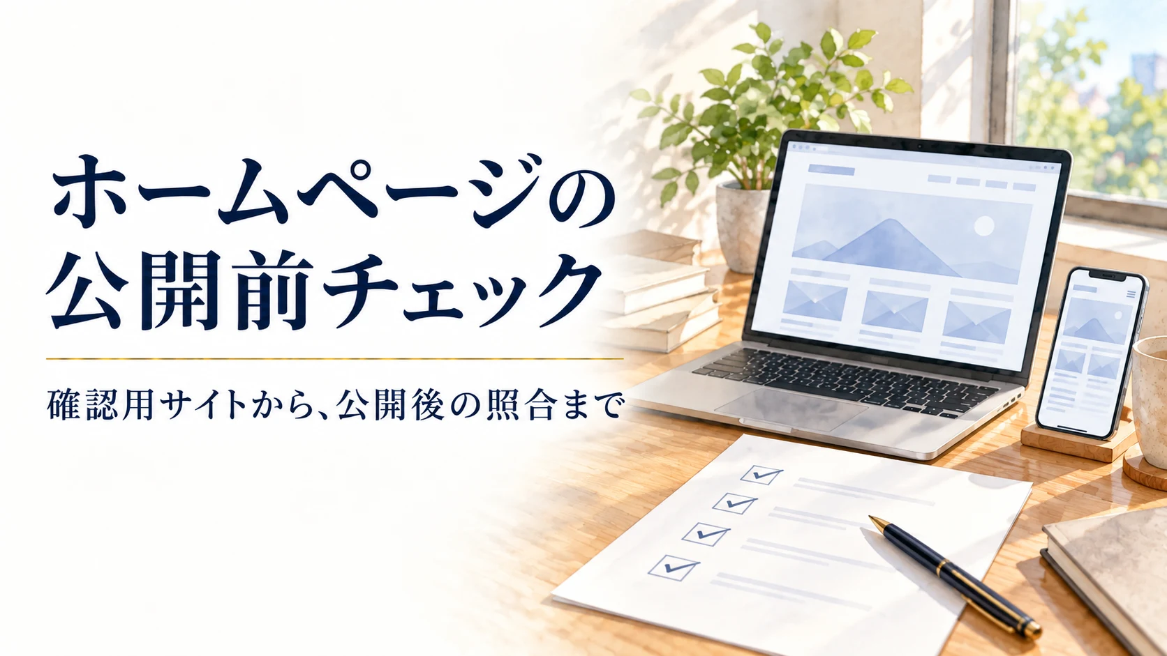 ホームページの公開前チェック。確認用サイトから、公開後の照合まで。