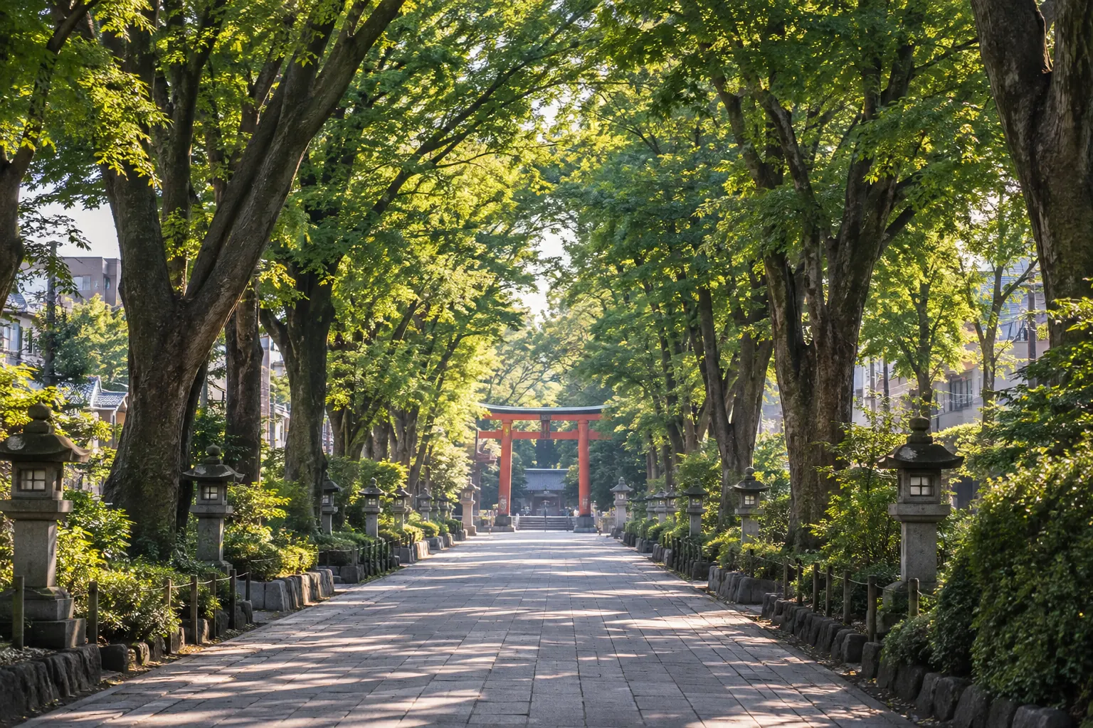 さいたま市の氷川参道のケヤキ並木を思わせる生成画像