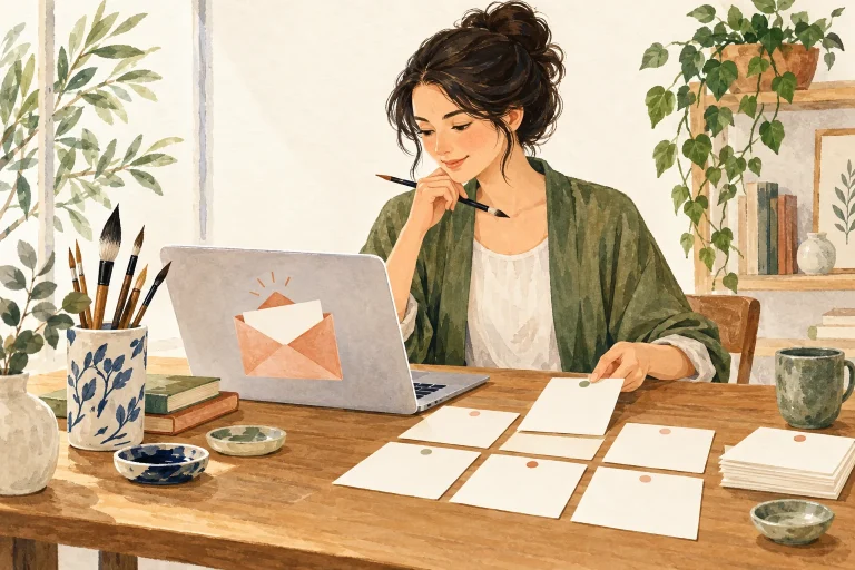 書道教室の体験への返信の準備を表す生成イラスト