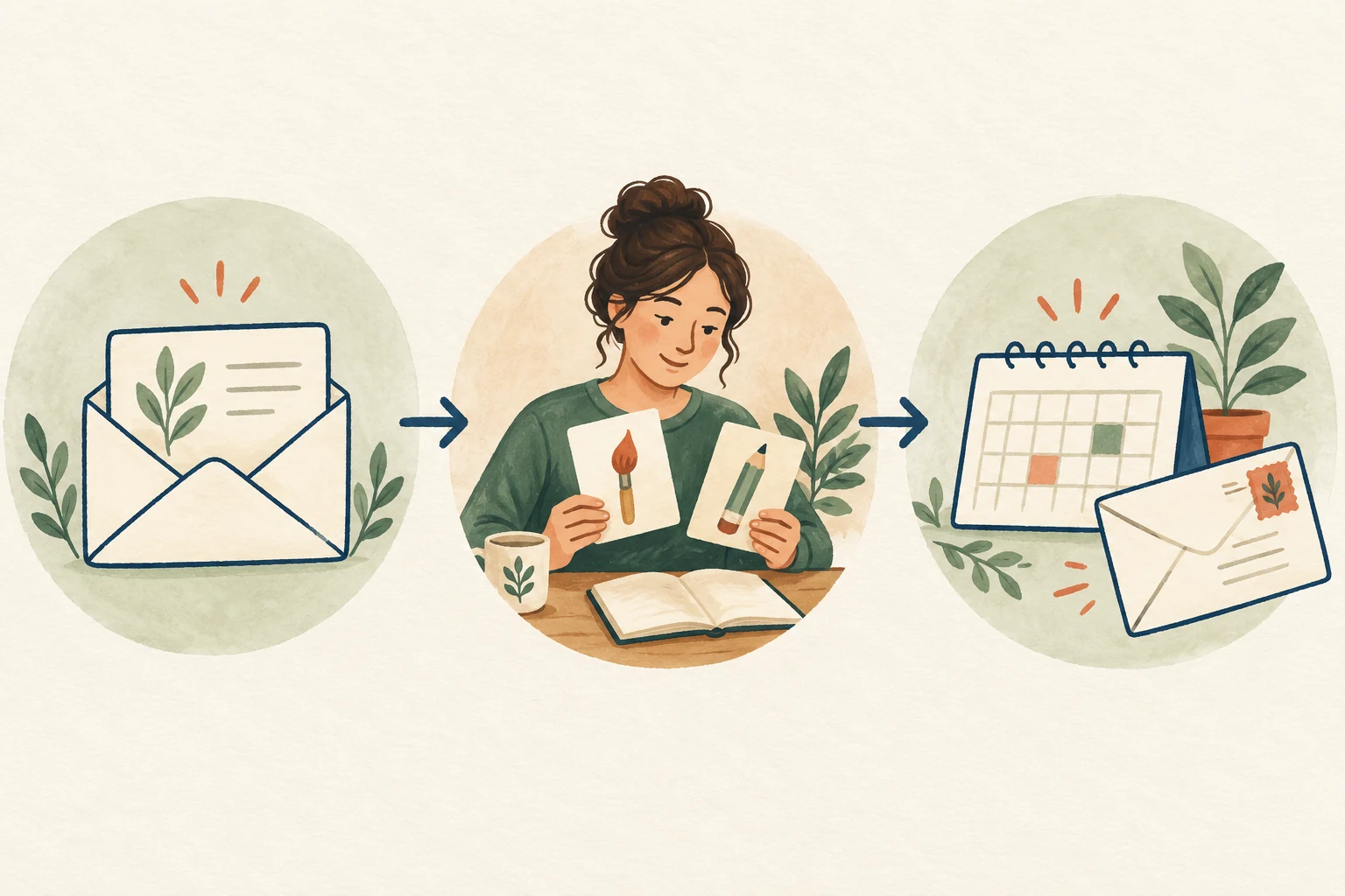 申込みの受付、先生による内容確認、体験の日程確定を別の段階として示す図