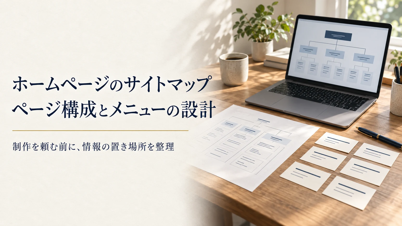 ホームページのサイトマップ。ページ構成とメニューの設計。制作を頼む前に、情報の置き場所を整理。