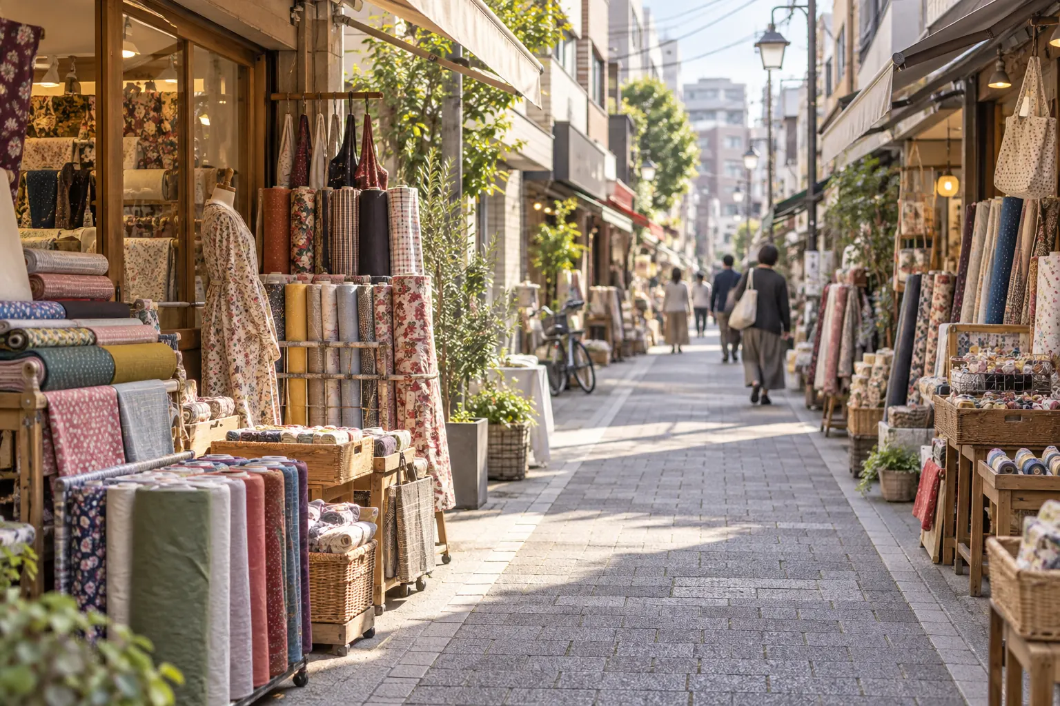 東京都荒川区・日暮里繊維街の生地店をイメージした生成画像
