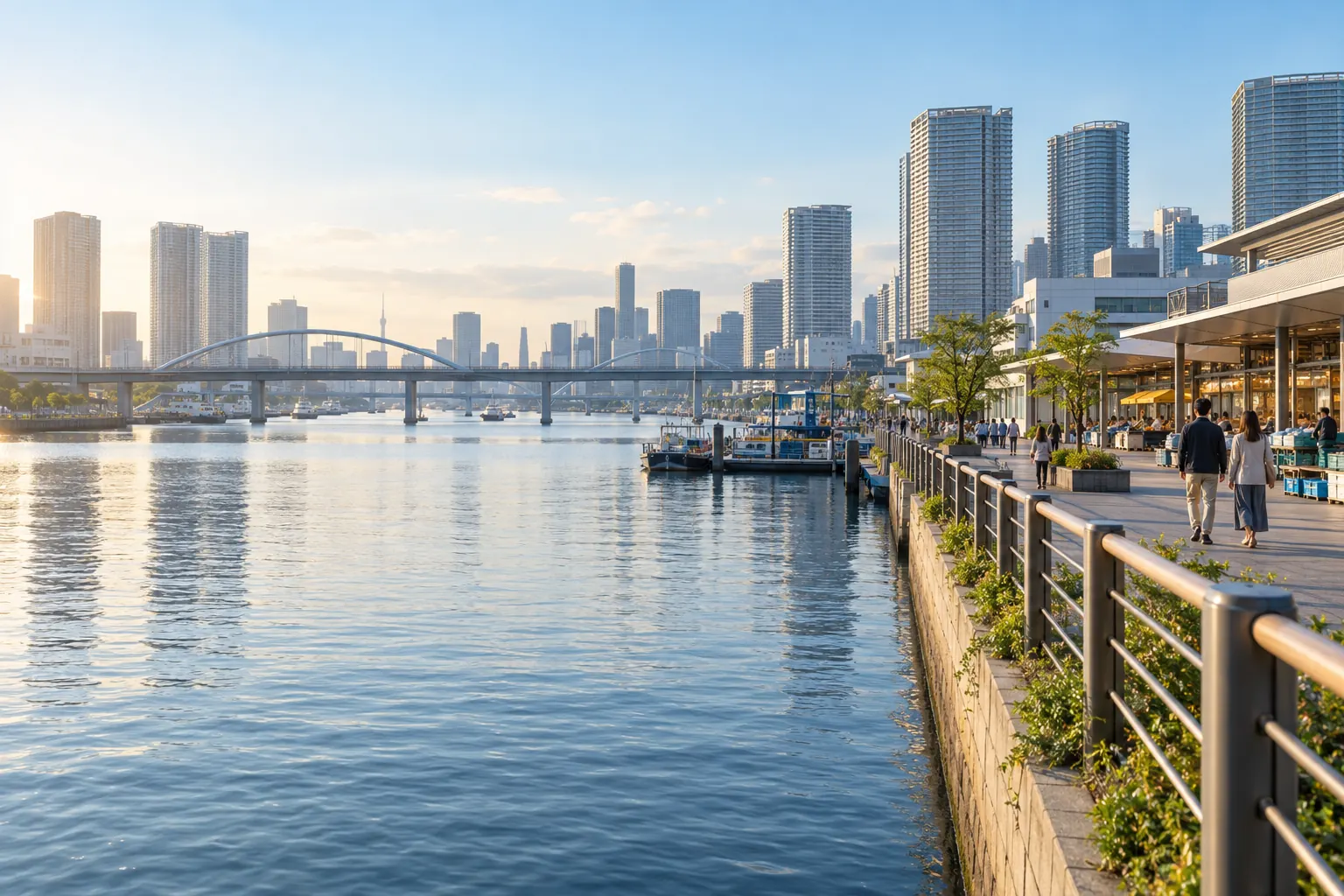 東京都江東区の豊洲の水辺をイメージした生成画像